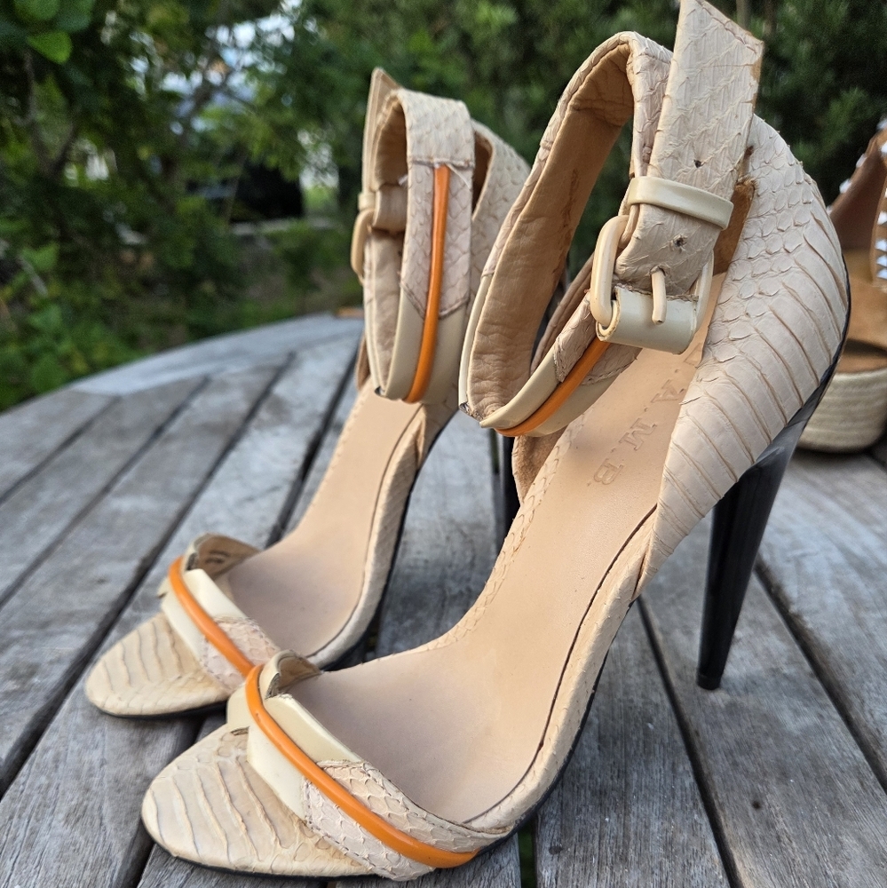 L.A.M.B. Beige and Orange Heels